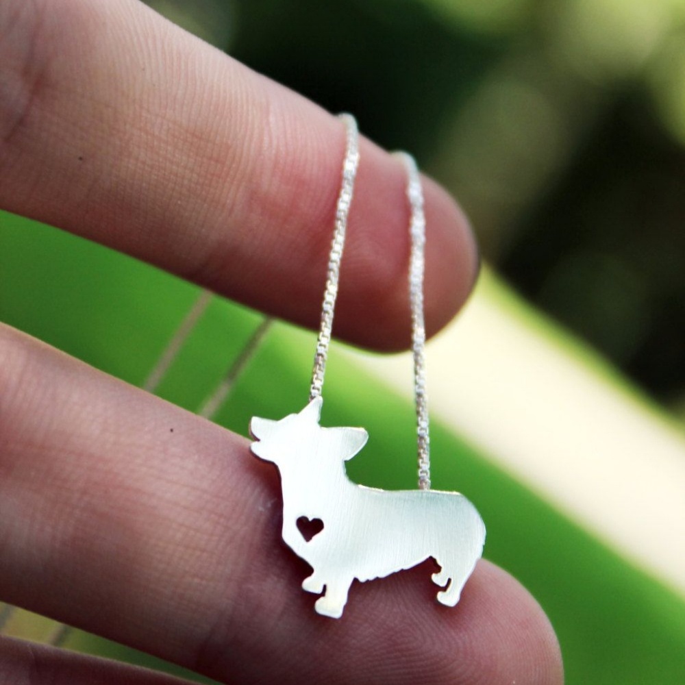 Corgi dog silver necklace pendant chain jewelry